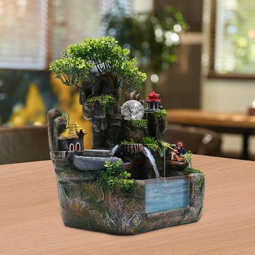Tabletop Fountain, Waterfall Fountain with Led Light, Zen Indoor Desktop Ornament, Resin Rockery Waterfall for Indoor Outdoor Home Office Decor - Image 5