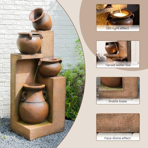 Resin Outdoor Water Fountain 4-Tier Jar Waterfall - Image 4