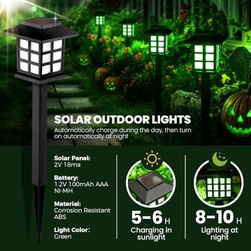 GIGALUMI Halloween Solar Lights Outdoor,12ps Green Halloween Decorations. - Image 3