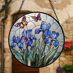 Purple Iris Butterfly Stained Glass Window Hanging Suncatcher Gifts 15" - Image 4