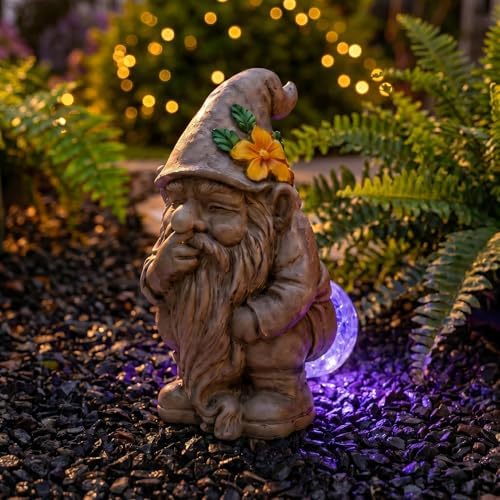 Lyeasw Solar Funny Garden Gnomes Statue - Gnomes for Dad - Waterproof Outdoor Garden Sculpture Light for Yard, Porch, Patio & Balcony - Birthday Gift for Mom, Grandma & Garden Lovers by Lyeasw