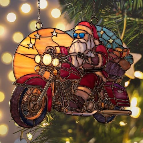 Cool Santa Riding Motorcycle Acrylic Suncatcher - Image 6