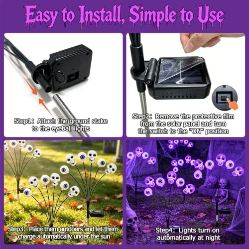 6 Pack Halloween Decorations Outdoor Solar Scary Eyeball Lights (Purple) - Image 4