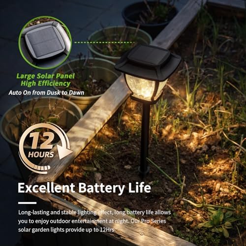 Solar Pathway Lights, Super Bright Solar Lights Outdoor Waterproof, 2 Pack Glass Solar Garden LED Lights, Landscape Lighting Decorative for Path, Yard, Patio, Walkway, Driveway, Slate Black - Image 4