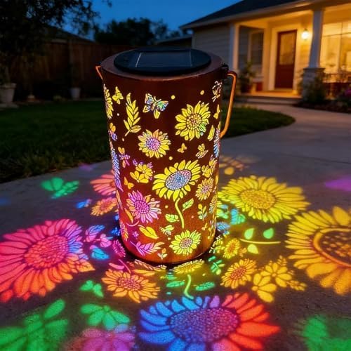 Sunflower Solar Lantern, Sunflower Glow Solar Garden Lantern, Colorful Sunflower Glow Solar Garden Lantern, for Garden, Patio, Pathway Lantern, Metal Lanterns Decorative Outdoor (2Pcs Colorful) - Image 6