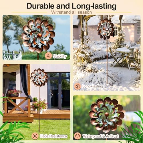 Wind Spinners for Yard and Garden Large, 84 Inch Wind Spinners Outdoor Metal, Wind Sculptures & Spinners Birthday Gifts for Family or Friends(Classical Flower) - Image 5