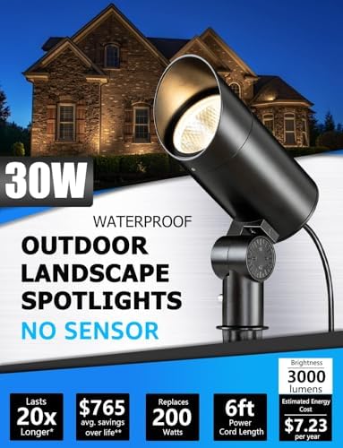 SUNVIE 30W Outdoor LED Spotlight 120V Waterproof Landscape Spotlights 3000LM Ultra Bright Spot Lights Outdoor 3000K Warm White Landscape Lights with 6 FT Cord for Flag Pole Tree Yard Path Garden Decor - Image 2