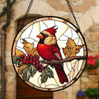 Festive Cardinal Berry Stained Glass Window Hanging Suncatcher Gifts 9.8" - Image 5