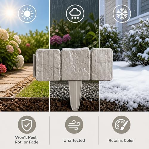 Imitation Stone Garden Fence - DIY Garden Edging Border, 2026 New Plastic Garden Retaining Fence, Interlocking No Dig Decorative Garden Fence with Stakes, for Yard, Patio, Outdoor (Black, 20pcs) - Image 6