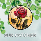 Stained Glass Window Hanging 4 Pcs Set Lily Rose Sunflower Poppy 7.8" - Flower Suncatcher Door Garden Sun Catcher Decor Birthday Mother's Day for Wife Woman Nana Girl - Image 3