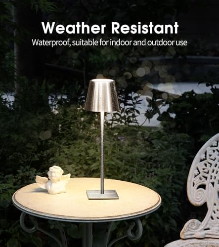 UME 3 Pack Cordless Table Lamp, Battery Operated Lamp - Portable Waterproof Rechargeable Table Lamp w/ 3 Color Temps & Stepless Dimming for Dinner, Desk, Cafe, Outdoor (Brushed Silver) - Image 4