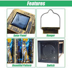 Solar Lantern Wolf Stained Glass Golden Moon Forest Pines Blue Mosaic Wildlife Art Outdoor Waterproof Hanging Solar Light Outside Lights for Patio Yard House Lawn Decor Birthday Gifts for Women Mom - Image 3