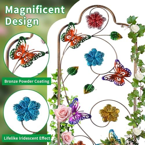 2 Pack Metal Garden Trellis Arched Fence Trellises for Climbing Plants Outdoor, Roses, Vines, Flowers, and Vegetables Support, 60'' H x 12'' W, Butterfly - Image 3