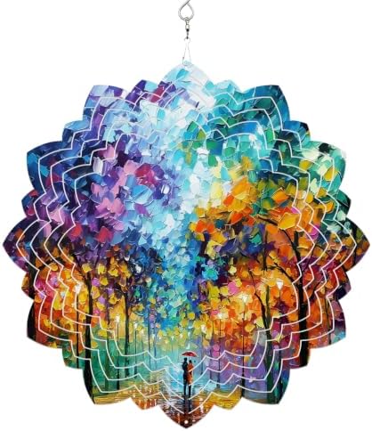 12 Inch Oil Painting Forest Wind Spinner for Yard and Garden, Colorful Trees Couple Vibrant Hanging Ornaments Outdoor 3D Kinetic Wind Sculpture Spinners Indoor Outdoor Patio Décor Ornaments Gift by Unknown