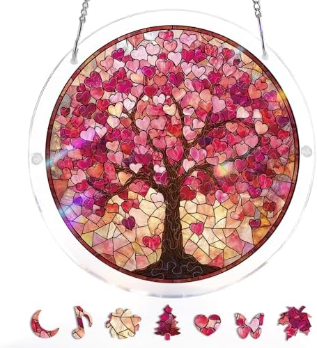 Acrylic Puzzles Suncatcher Window Hanging, 83 Pieces Pink Branches Puzzle, Suncatcher for Doors Garden, Mother's Day Christmas Birthday Gifts for Women Men (L - 8.9 * 8.9 in) by NABYSHOP