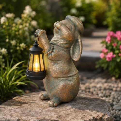 Bunny Solar Light, 10.5-Inch Rabbit Statue for Outdoor Garden Decor by Roundot