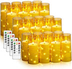 kakoya Flameless LED Candles with Timer 24 Pc Flickering Flameless Candles for Romantic Ambiance and Home Decoration Stable Acrylic Shell,with Embedded Star String，Battery Operated Candles(Gold) by FLAMELESSCANDLES