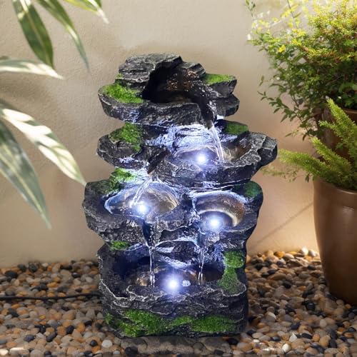 5-Tier Cascading Rock Water Fountain with White LED Lights - Image 6
