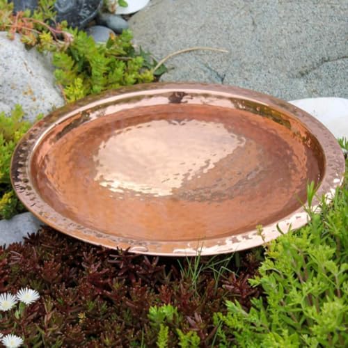 Hand Hammered Standing Bird Bath Feeder Bowl Detachable Outdoor Decor for Garden Backyard Patio and Deck Copper birdbath Bowl with Rim - Image 4