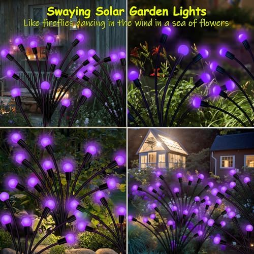 Kohlrabi Solar Garden Lights Outdoor, 6 Pack 48 LED Solar Purple Firefly Lights Waterproof, Sway by Wind, Halloween Swaying Light for Yard Patio Backyard Garden Planter Flower Bed Pathway Decoration - Image 4