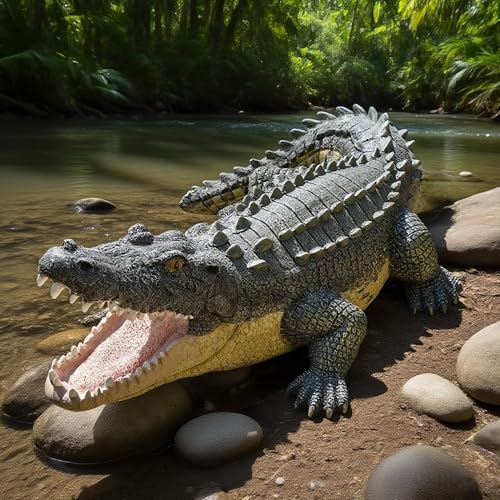 13" Real Crocodile Statue, Outdoor Lawn Crocodile Sculpture,Garden Sculptures & Statues Ornament, Pond Animal Statues, Crocodile Decor Perfect for Home Garden, Patio, Backyard by EuirostWelcometovisit