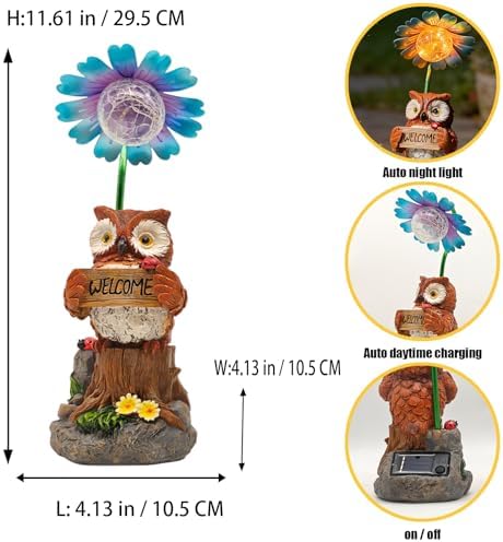 COWOS Solar Powered Owl Garden Statue with Glowing Flower Light, Hand-Painted Resin Figurine for Outdoor Patio, Yard, Lawn Decor, Gift for Nature Lovers - Image 2