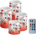 GLENLCWE Red Blood Spider Cobweb Flameless Flickering Candles Battery Operated Pillar Wax LED Candles with Timer and Remote Halloween Decor Candles Set of 4 by GLENLCWE