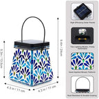 VOREEN Mosaic Solar Lantern, Colorful Mosaic Glass Decorative Lantern for Outdoor Garden & Patio, Tabletop or Hanging Solar Powered Light, Blue Petal Mosaic Design - Image 5