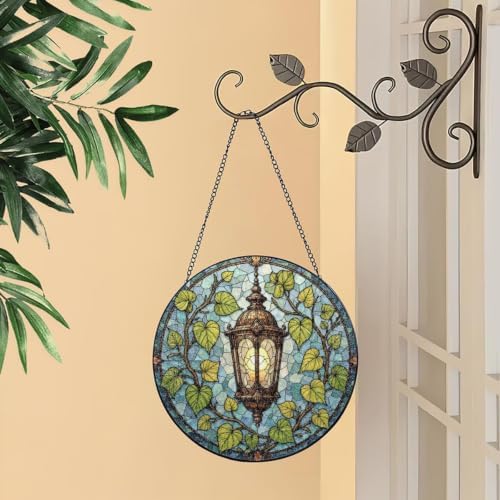 Ornate Lantern Surrounded By Green Leaves Stained Glass Suncatcher 12in - Image 2