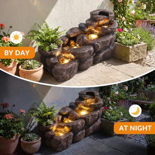TITIMO 37.4" L Outdoor Water Fountain, 5-Tier Garden Fountain w/LED Lights - Image 7