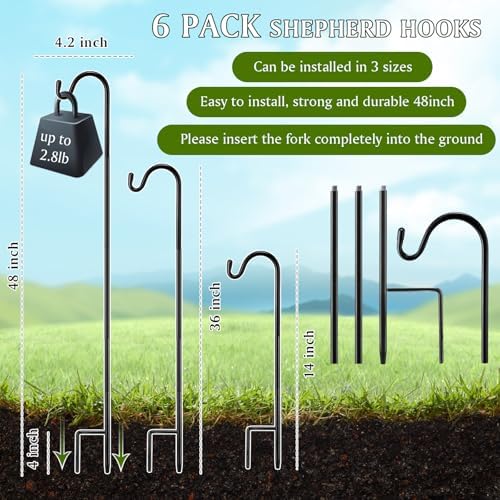 6 Pcs 48 Inch Shepherds Hook for Outdoor Adjustable Bird Feeder Pole - Image 2