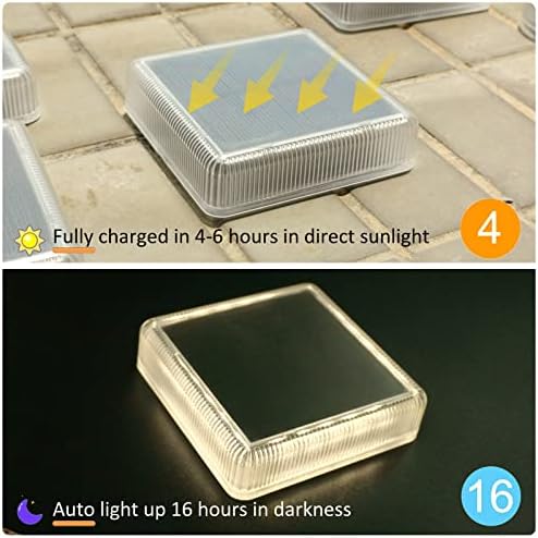 Lacasa Solar Deck Lights Outdoor Waterproof LED, Step Lights Solar Powered Driveway Dock Lights Marine, White 4000K, Dusk to Dawn, for Garden Steps Yard Patio Pathway, Square, 4 Pack - Image 3