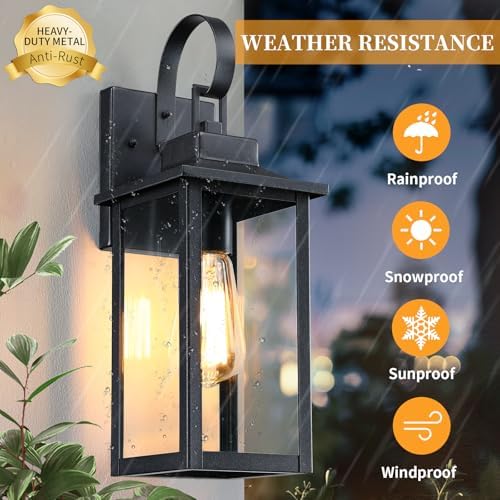 17" Large Outdoor Wall Lights for House 2-Pack, Matte Black - Image 4