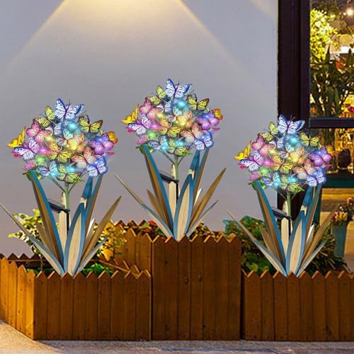 Homight Solar Metal Agave Butterfly Flower Stick Garden Sculpture - Outdoor Gift, Christmas Lights - Swaying Butterfly Garden Lights (2 PCS Blue) - Image 3