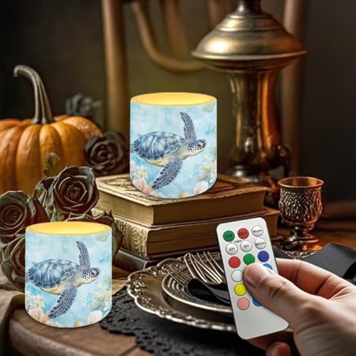Sea Turtle Flameless Candles with Remote Battery Operated Candles with Timer Pack of 4 LED Pillar Tea Lights for Indoor Outdoor Coastal Theme Home Living Room Decorations - Image 4