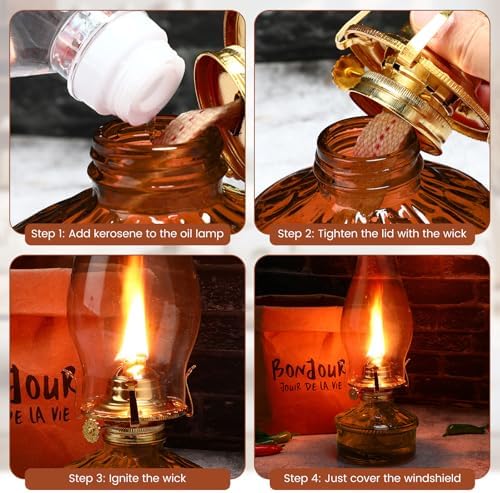 Tuanse 2 Pcs Oil Lamps for Indoor Use Vintage Hurricane Emergency Glass Oil Lamps Large Lantern Classic Decorative Oil Lamp for Home Tabletop Emergency Lighting Supplies(Brown) - Image 4