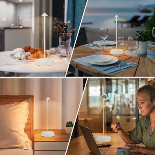 Cordless Table Lamps Rechargeable, 6000mAh LED Battery Operated Desk Lamp, Portable Outdoor Waterproof Touch Stepless Dimmable Wireless Table Light for Dining Restaurant Home Patio (White-2PC) - Image 5
