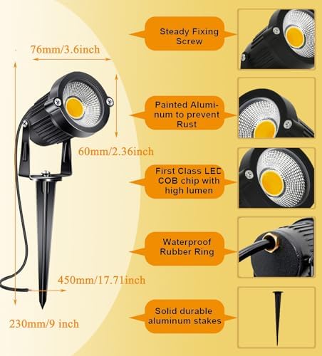 10 Pack Low Voltage Landscape Lights LED 5W Landscape Lighting with connectors AC/DC 12V-24V Outdoor Spotlight IP66 Waterproof Tree Flag Lights Warm White Spotlights for Yard Garden Pathway - Image 6