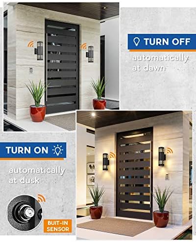 TENGXIN Outdoor Wall Lights, 2-Pack Dusk to Dawn Modern Outdoor Wall Sconce with Stainless Steel Cylinder, Black Finish Wall Mount Light,IP65 Waterproof - Image 3