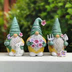 Spring & Summer-Themed Garden Statues – Adorable Outdoor Decor for Lawn, Patio & Porch (Garden Guardians Set of Three 6" Gardening Gnome Figurines, Floral Green and Yellow Statue Decor) by OrnamentallyYou