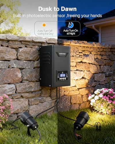 HIBOITEC 24 Packs Low Voltage Landscape Lights Kit with 400W Transformer, Dusk to Dawn & Timer, 12W 2900K Waterproof LED Outdoor Spotlights for Yard Garden Tree House Uplighting, Wire Sold Separately - Image 2