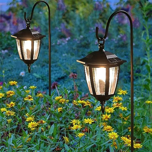 Dynaming 6 Pack Solar Hanging Lights Outdoor, Solar Powered Garden Decorative Lanterns with 6 x 38 Inch Shepherd Hooks, Waterproof Landscape Lighting for Lawn Patio Yard Pathway Driveway, Warm White - Image 4