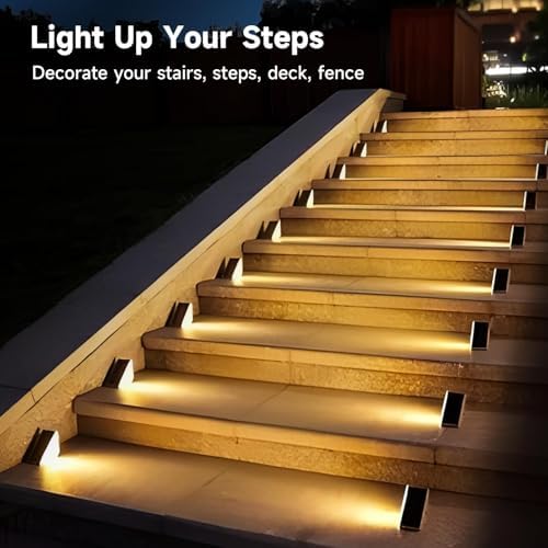 Solar Step Lights, 8 Pack Solar Stair Lights Outdoor Waterproof, Warm White/7 RGB Colors LED Outdoor Deck Light, Outside Lighting Decor for Garden Stair, Deck, Front Step, Front Porch, and Patio - Image 5