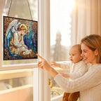 Personalized Rectangle Religious Christmas Angel with Manger Star Stained Glass Suncatcher Stained Glass Window Hanging Home Decor Garden Halloween Christmas Wedding Housewarming Gifts - Image 5