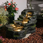 Sunlinua Garden Water Fountain Outdoor Feature, 5-Tier Rock Water Fall Fountains, Natural Waterfall Outdoor Fountains with Pump, LED Lights for Patio, Porch, Home Art Decor, 31 Inch Length by Sunlinua