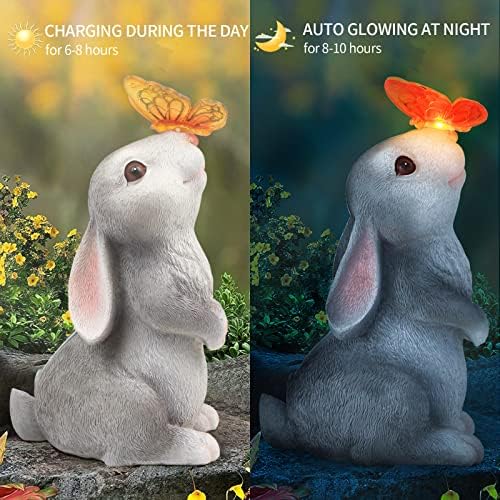 Garden Statue Outdoor Decor Rabbit with Solar Butterfly Changing Lights - Image 6