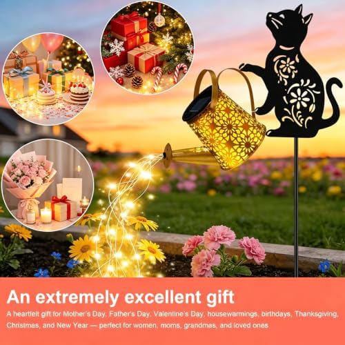 VOOKRY Solar Lights Outdoor,Watering Can with Cat Silhouette Stake - Image 5