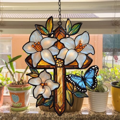 Floral Cross Acrylic Suncatcher - Image 4