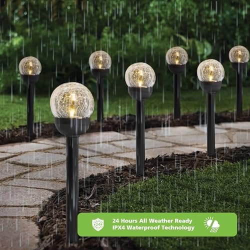 Solar Powered Black LED Landscape Crackle Glass Ball Path Lights 3 Lumens, Weatherproof Outdoor Lighting (6-Pack) - Image 6