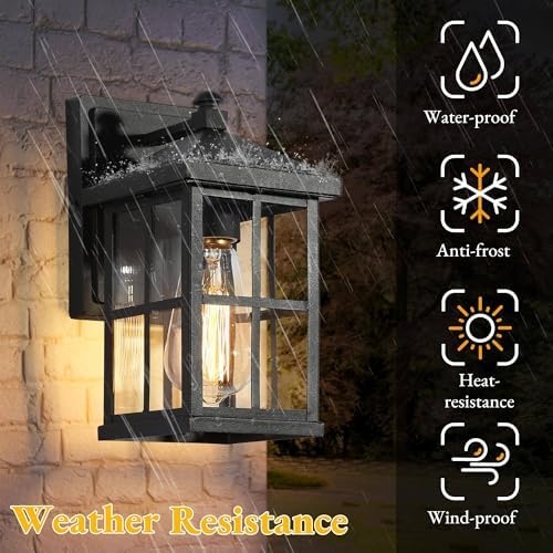 LALUZ Black Outdoor Wall Sconce Lights, Modern Farmhouse Porch Lights Outdoor Wall Mounted with Clear Glass, Waterproof Anti-Rust Exterior Outside Lantern Light Fixtures for Garage Patio Yard - Image 2